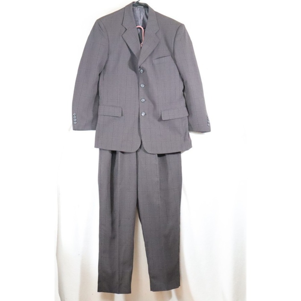 Vanetti Mens 38S Brown Plaid Windowpane 2 Piece Suit 100% Polyester Jacket